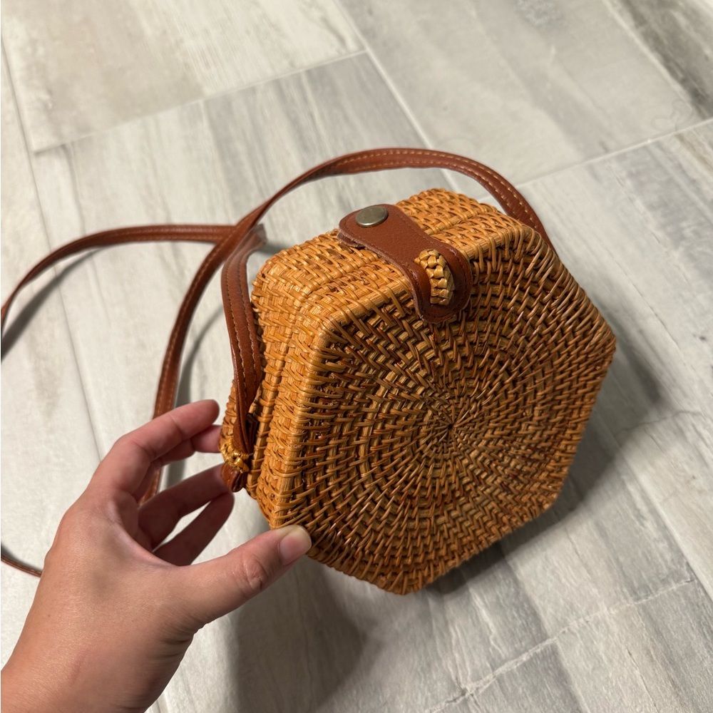 Summer needed Hexagonal Woven Tan Crossbody Bag
